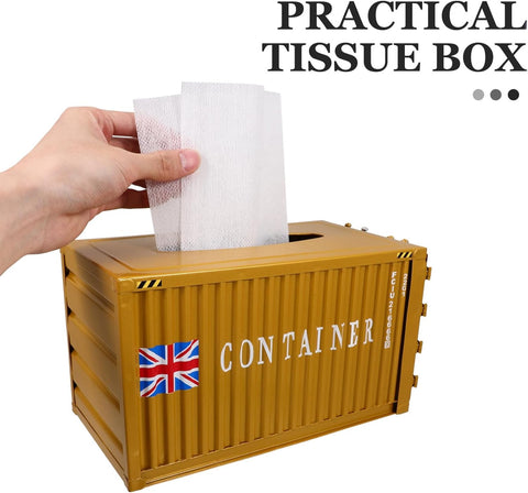 Shipping Container Tissue Box Holder Metal Tissue Box Vintage Metal Container Model Golden