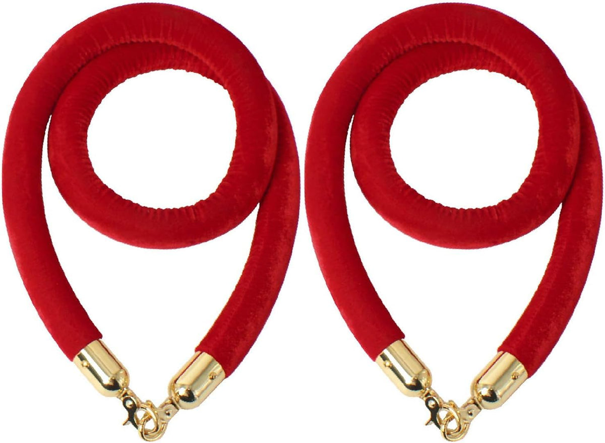 2 pcs Velvet Stanchion Rope, Crowd Control Rope Barrier with Polished Gold Hooks - Olmecs