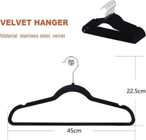 Willow 100-Pack Clothes Hangers 45cm Velvet Coat Hangers Non-Slip Space Saving Hangers Adult Hangers ... (Black)