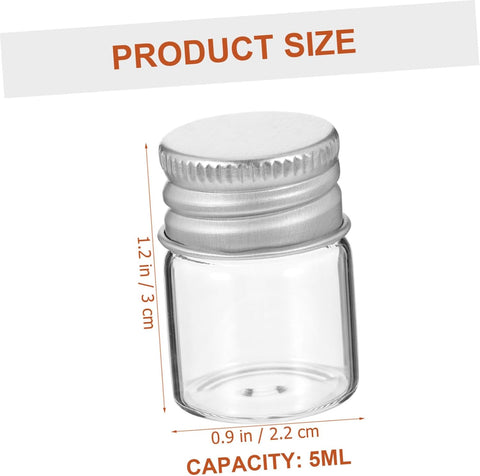 Willow Set of 12 Mini Wide Mouth Glass Bottles 5 ml Empty Decorative Glass Bottles with Aluminium Screw Cap