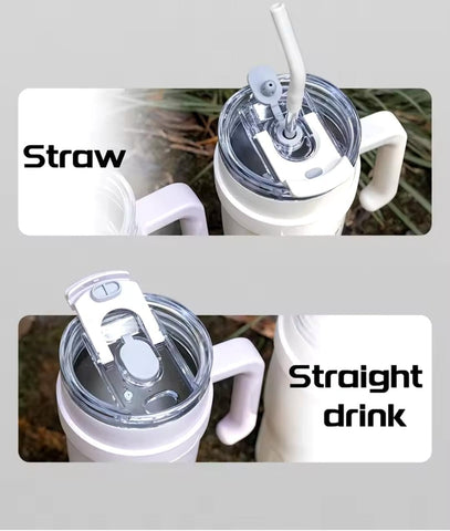 Liying 40 oz Tumbler with Handle and Straw - Cold-11h & Hot-7H, Insulated Cup Travel (Beige)