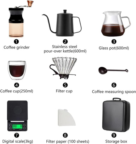 V60 Coffee Maker Set，pour over coffee kit with Portable Carry Case