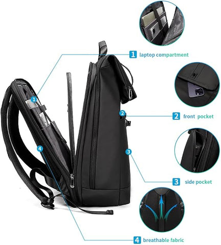 BANGE Roll Top Backpack Large Work Backpack for 15.6 inch Laptop Waterproof Anti-Theft Backpack