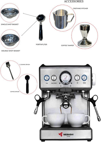 MEBASHI Commercial Coffee Machine, 2.1L Capacity, 20 Bar Pressure 1350W (ME-CCM2051)