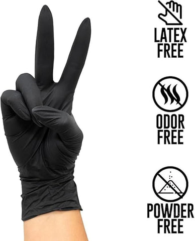 1000 BLACK Nitrile Exam Disposable Gloves, Powder Free  1X10PC Per Carton - RoyalPack