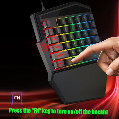 One Handed Gaming Keyboard T17 with Wrist Rest Colorful Backlit 35 Keys