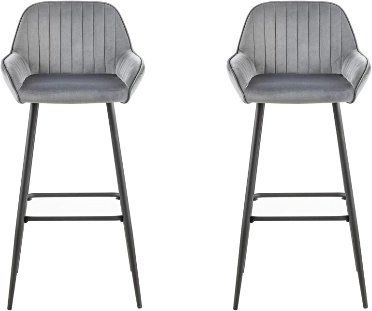 Olmecs Velvet Grey Bar Stools Set of 2 Grey Office Cocktail High Chair