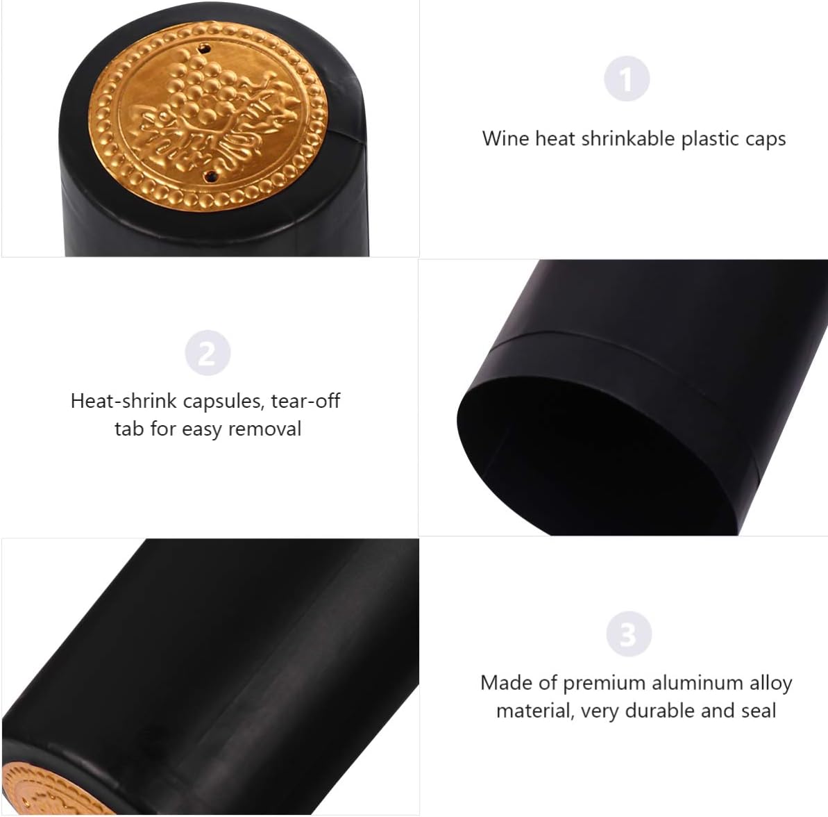 Willow Heat Shrink Capsules: 100Pcs Black Olive Bottle Seal Sleeves, Plastic Heat Shrink Wrap Caps for Olive Bottles