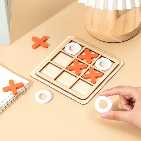 12 Pcs Wooden Tic Tac Toe Game Mini Family Board Games Classical Puzzle Game XO ((14 x 14 cm)