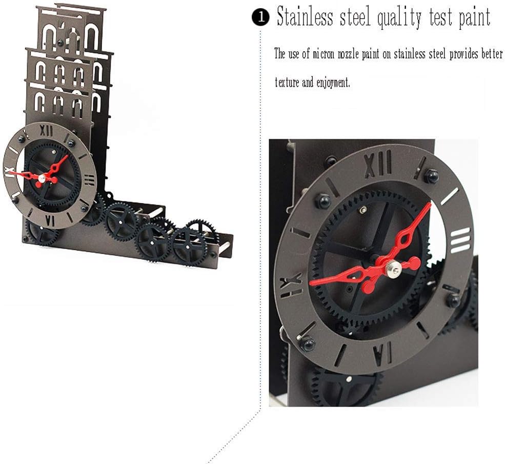 OLMECS Table Clock Metal Leaning Tower Clock, Art Deco Silent Leaning Tower Gear