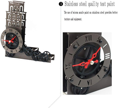 OLMECS Table Clock Metal Leaning Tower Clock, Art Deco Silent Leaning Tower Gear