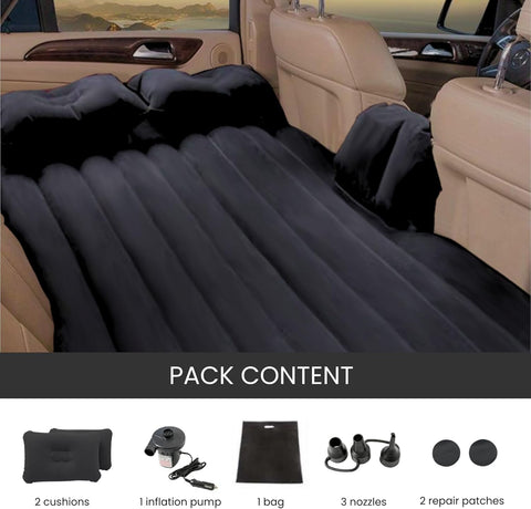 Luxury Inflatable Car Air Mattress with Back Seat Support & Pump Black – Ideal for Road Trips, Camping, and Travel