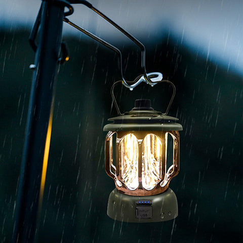 Ultra-Bright Rechargeable (LED Lantern- Army Green) Waterproof & USB Powered Torch with Hook for Camping