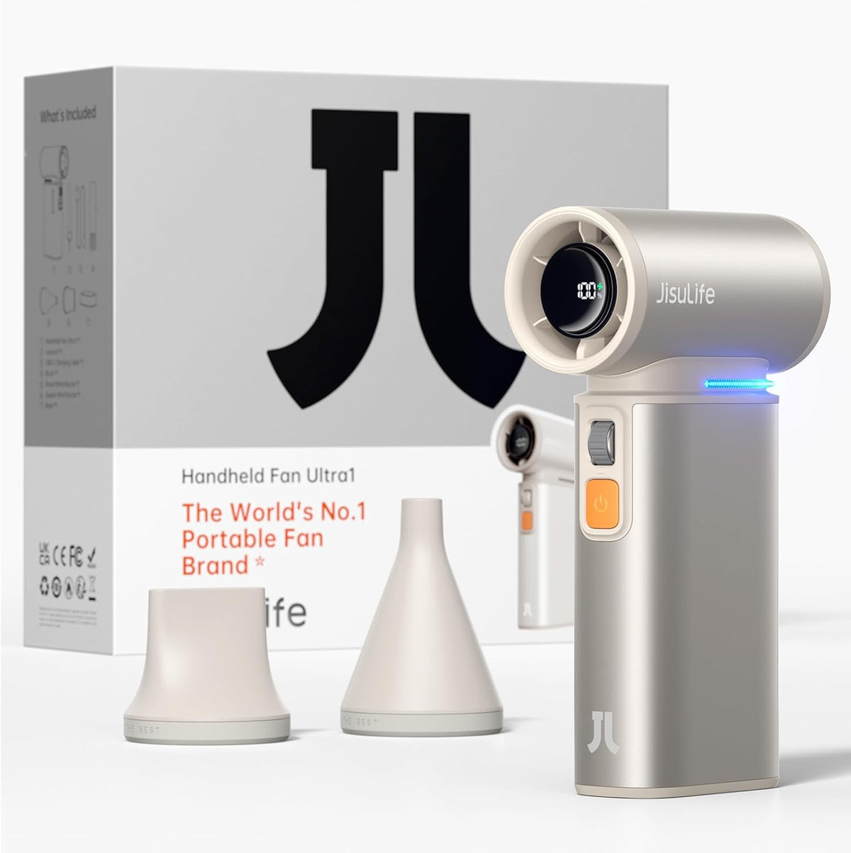 JISULIFE Portable Handheld Turbo Fan, 100 Speeds Adjustable Mini Personal Fan