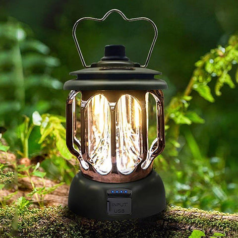 Ultra-Bright Rechargeable (LED Lantern- Army Green) Waterproof & USB Powered Torch with Hook for Camping