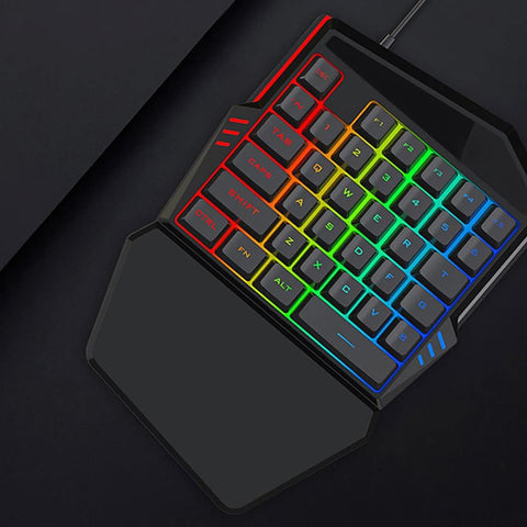 One Handed Gaming Keyboard T17 with Wrist Rest Colorful Backlit 35 Keys