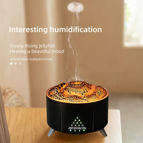 Flame Cool Mist Humidifier – Ultrasonic Essential Oil Diffuser with Color-Changing LED Lights Volcano Flame