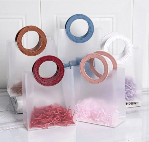 12 Pc / Pack Frosted PP Plastic Bag with Round Leather Handle Christmas Wedding Birthday Gift Bag - Willow