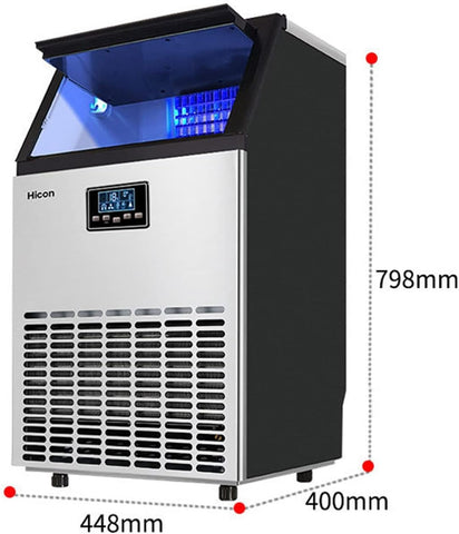 Ice Maker Commercial Machine Self Clean, 44 Cubes per Batch in 11-18 Minutes 100KG/24H,15KG Storage Bin, Advanced LCD Panel w/Clear Indicators, Freestanding for Restaurant/Home/Food Truck Use