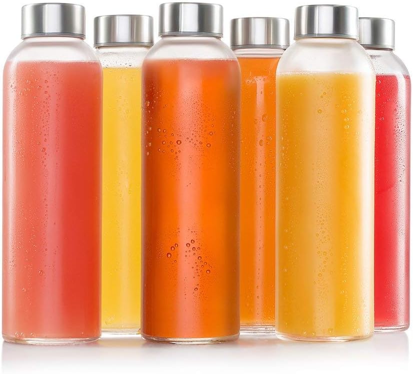 Willow Glass Drinking Bottles for Beverage and Juice with stainless Steel Caps & Leak-Proof Lid 500 ml (24Pc/Ctn)