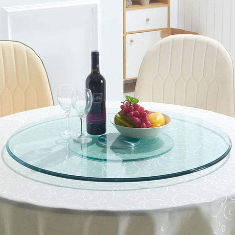 Large Rotating Tray For Kitchen Dining Table, Double Glass Design Transparent 80/100/120cm (Silver)