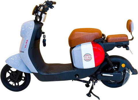 VLRA 48V20AH Classic Retro Mobility Scooters, White and Red, Brown Leather Seats, LED Lights