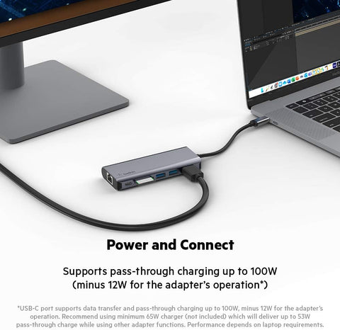 Belkin USB C Hub, 6-in-1 MultiPort Adapter Dock with 4K HDMI, USB-C 100 W PD