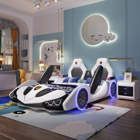 Children's Solid Wood Bed, Boy's Bed, Car Style Multifunctional Single Bed (Mattress not included)