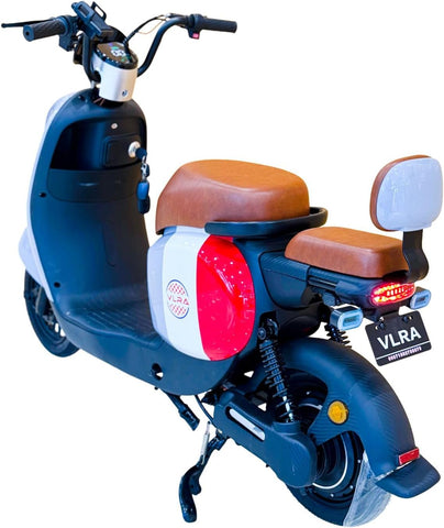 VLRA 48V20AH Classic Retro Mobility Scooters, White and Red, Brown Leather Seats, LED Lights