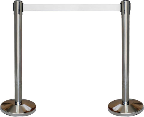Crowd Control Barriers with Retractable Belt Stanchion  Pole For Crowd Control Silver/Black (Set of 2)