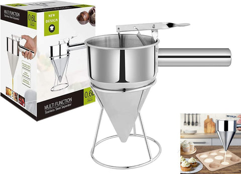 Stainless Steel Funnel Cake Dispenser, Pancake Batter Dispenser with Stand Great for Cupcakes, Takoyaki