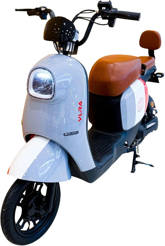 VLRA 48V20AH Classic Retro Mobility Scooters, White and Red, Brown Leather Seats, LED Lights
