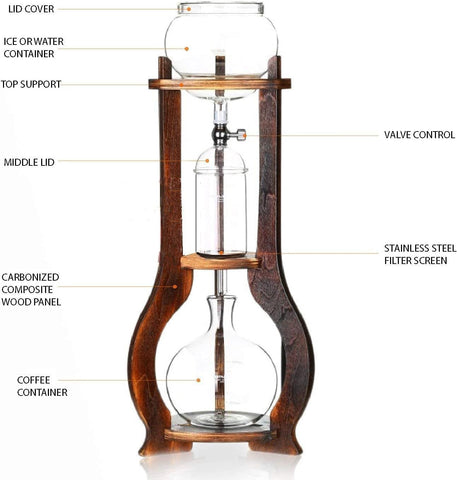 Olmecs Cold Brew Coffee and Tea Maker, 800ml, Dripper with Adjustable Water Flow