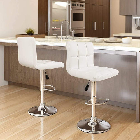 Olmecs White PU Leather Bar Stool High Chair for Kitchen,Bar Counter Chair (2) pcs
