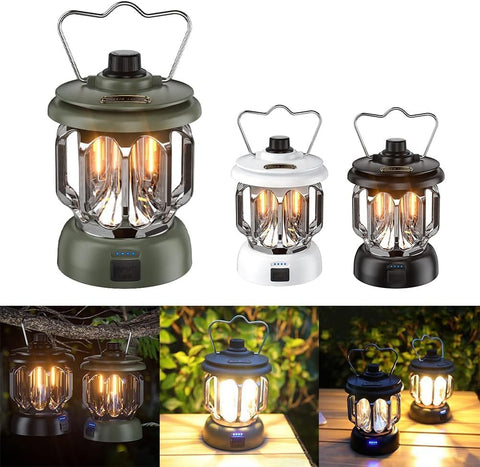 Ultra-Bright Rechargeable (LED Lantern- Army Green) Waterproof & USB Powered Torch with Hook for Camping