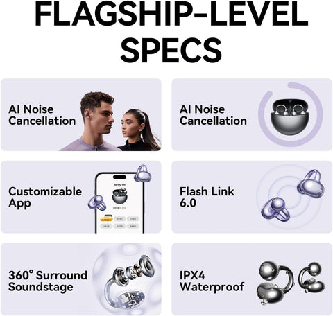 Sanag S6S- Ear Free Clip-On Headphones True Wireless Bluetooth Earphones with Microphone