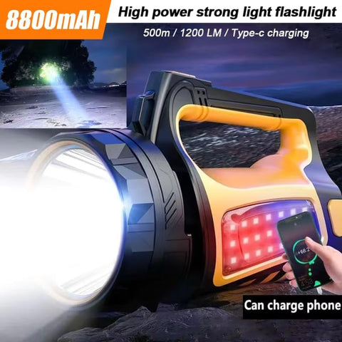Ultra-Bright Rechargeable LED Flashlight – Compact, Waterproof & USB Powered Torch with Hook for Camping  (High-Powered - Yellow)