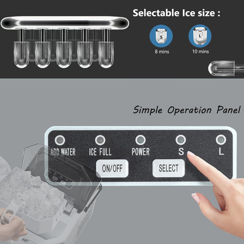NB North Bayou Countertop Ice Maker, Stainless Steel Portable Ice Machine with Handle,Basket and Scoop, 26Lbs/24H,9 Cubes Ready in 8 Mins