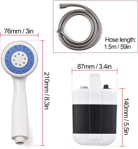 Electric Rechargeable Portable Camping Shower, Powered by Rechargeable Battery for Camping, Hiking, Traveling