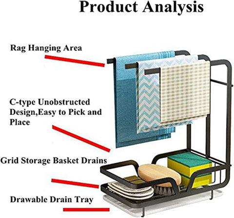Kitchen Sink Caddy Sponge Holder with Dish cloth Drying Rack