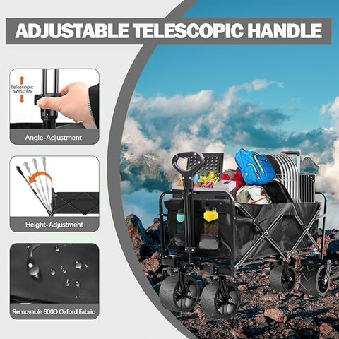 Collapsible Folding Camping Wagon Black, Foldable Camping Cart