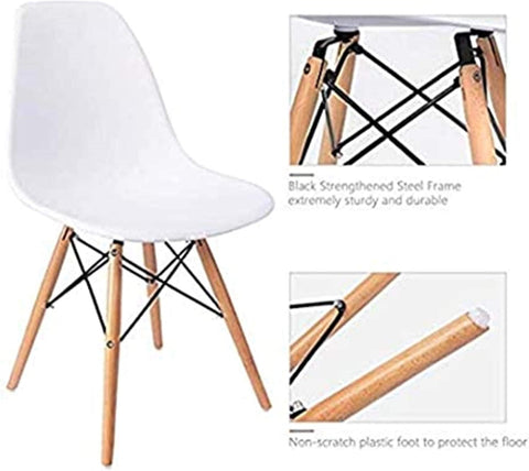 Olmecs Natural Wood Legs Mid Century Modern DSW Molded Shell Lounge Plastic Arm Chair 4Pcs (WHITE)