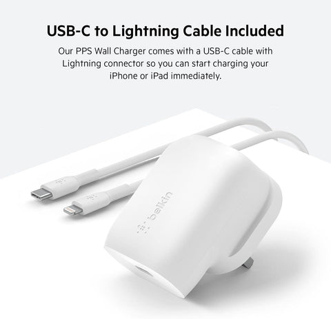 Belkin 30W USB C Wall Charger with USB-C to Lightning Cable