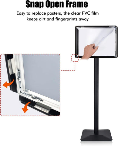 Heavy Duty Pedestal Floor Signage Stand Holder, for Outdoor or Indoor Advertising (8.5 x 11, Black)