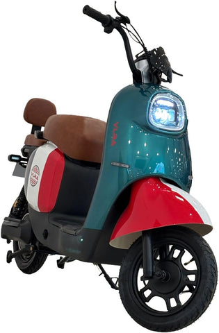 VLRA 48V20AH Classic Retro Mobility Scooters, White and Red, Brown Leather Seats, LED Lights