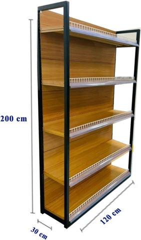 Single-sided 5 level Layers Metal Retail Store Rack Supermarket Shelf Organizer Wood Style Gondola Shelving Display