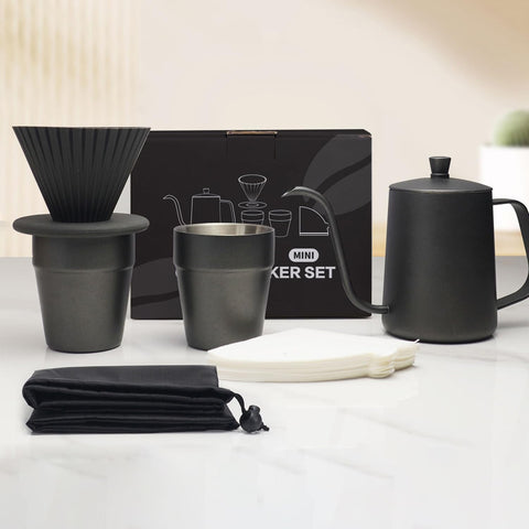 Premium Portable Pour-Over Coffee Maker Set – Complete Travel Brewing Kit for Coffee Enthusiasts (5 Pcs Set)