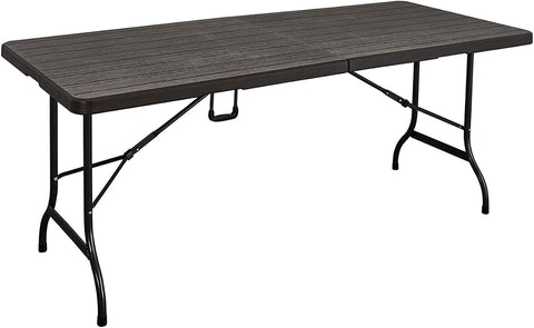 Olmecs Portable Plastic Folding Table SZK180 Brown Wood design 180 * 75cm for 6-8 person (Brown)