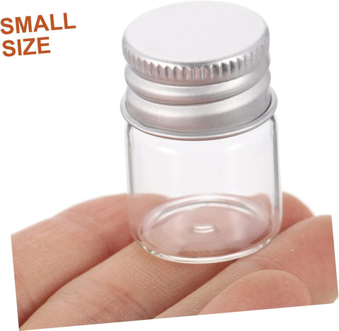 Willow Set of 12 Mini Wide Mouth Glass Bottles 5 ml Empty Decorative Glass Bottles with Aluminium Screw Cap