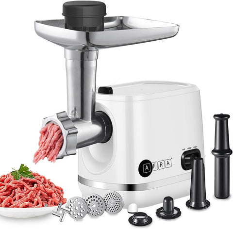 AFRA Meat Grinder, 1200w, 3 Cutting Discs, Aluminum Construction